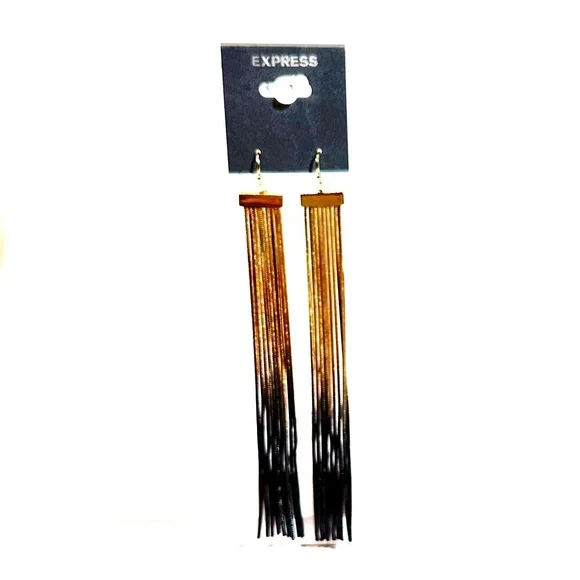EXPRESS Ombre Fringe Gold & Black Tassle Earrings NWT - Picture 5 of 6